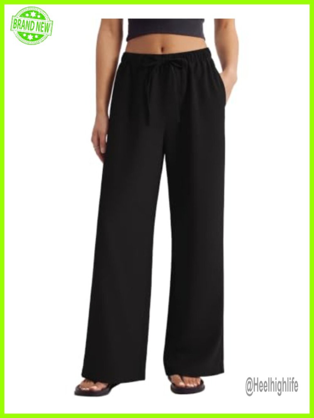 Wrinkle Free Wide Leg Palazzo Pants High Rise Pull On Trousers with Pockets
